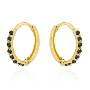 Kolczyki złote kółeczko wysadzane czarnymi cyrkoniami