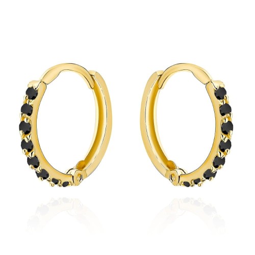 Kolczyki złote kółeczko wysadzane czarnymi cyrkoniami