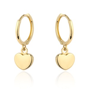 Kolczyki złote serce zawieszone na kółku