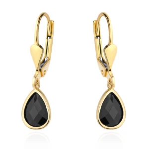 Kolczyki złote z czarnym kamieniem na angielskim zapięciu
