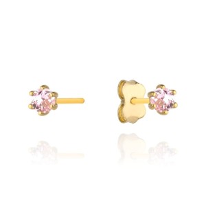 Kolczyki złote z różową cyrkonią 