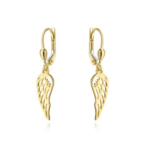 Kolczyki złote wiszące skrzydła na angielskim zapięciu