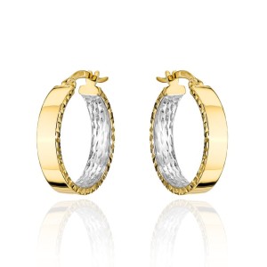 Kolczyki złote kółka wewnętrznie diamentowane w dwóch kolorach złota 