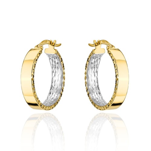 Kolczyki złote kółka wewnętrznie diamentowane w dwóch kolorach złota 