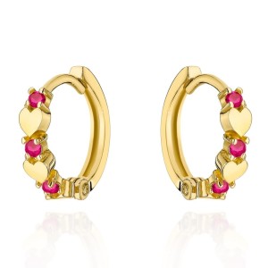 Kolczyki złote serduszka z różowymi cyrkoniami