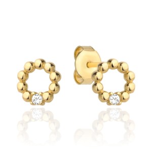 Kolczyki złote kółko z kuleczek i cyrkonia 