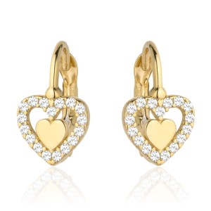Kolczyki złote serduszko w sercu wysadzanym cyrkoniami
