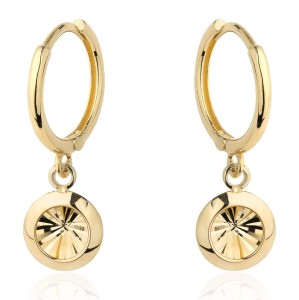 Kolczyki złote wiszące kółko z diamentowaniem