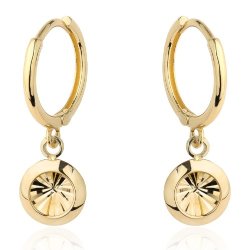 Kolczyki złote wiszące kółko z diamentowaniem