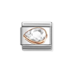 Element Link Nomination Composable Rose Gold Biała Cyrkonia Kropla 430605/010