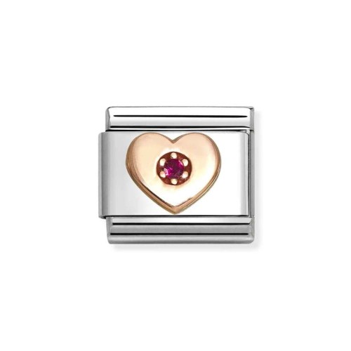 Element Link Nomination Composable Rose Gold Serce z Czerwoną Cyrkonią 430305/41
