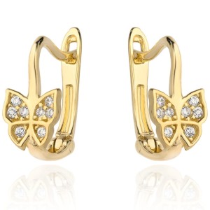 Kolczyki złoty motylek z cyrkoniami na zapięciu angielskim