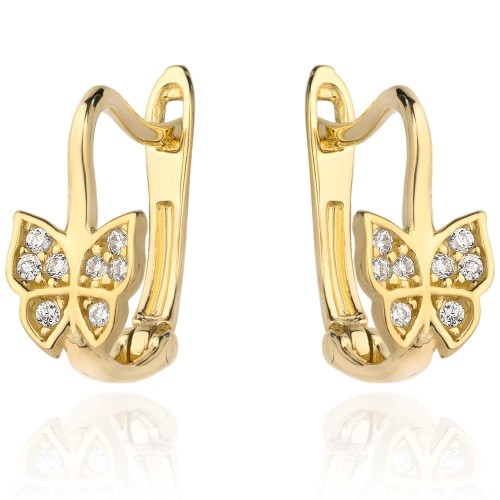 Kolczyki złoty motylek z cyrkoniami na zapięciu angielskim