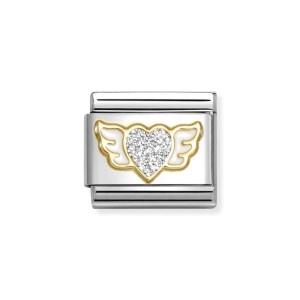 Element Link Nomination Composable Gold Serce ze Skrzydłami z Brokatem 030220/23