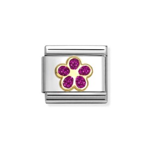 Element Link Nomination Composable Gold Kwiatek z Różowym Brokatem 030220/17