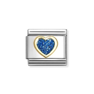 Element Link Nomination Composable Gold Serce z Granatowym Brokatem 030220/07
