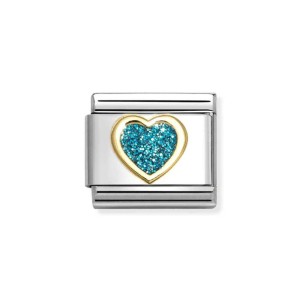 Element Link Nomination Composable Gold Serce z Turkusowym Brokatem 030220/08