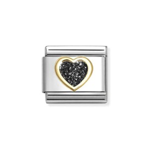 Element Link Nomination Composable Gold Serce z Czarnym Brokatem 030220/10