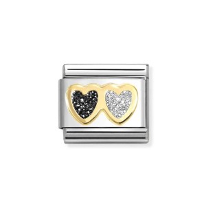 Element Link Nomination Composable Gold Serc z Czarno-Srebrnym Brokatem 030220/15