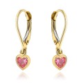 Kolczyki złote z wiszącym różowym sercem (Gramatura: 1.51)