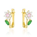 Kolczyki złote kwiatki z różową i zieloną cyrkonią (Gramatura: 0.88)