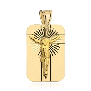 Medalik złoty prostokątny diamentowany z Jezusem 