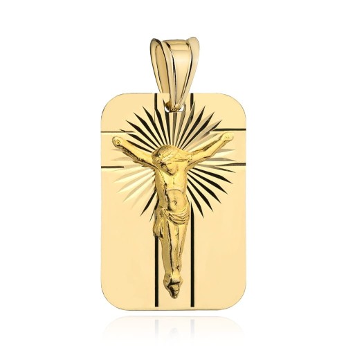 Medalik złoty prostokątny diamentowany z Jezusem 