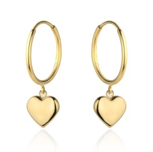 Kolczyki złote serce zawieszone na kółeczku 