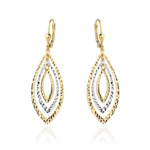 Kolczyki złote listki diamentowane z białym złotem 