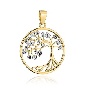 Zawieszka złota drzewko szczęścia zdobione białym złotem 