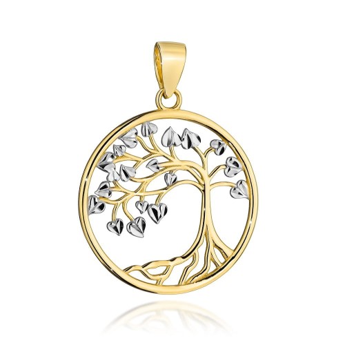 Zawieszka złota drzewko szczęścia zdobione białym złotem 