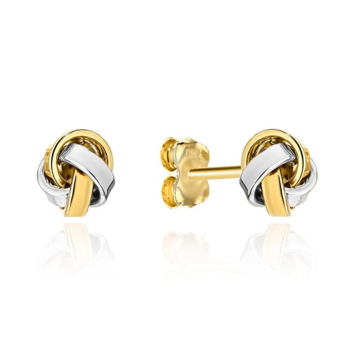 Kolczyki złote plecione nowoczesne rodowane 