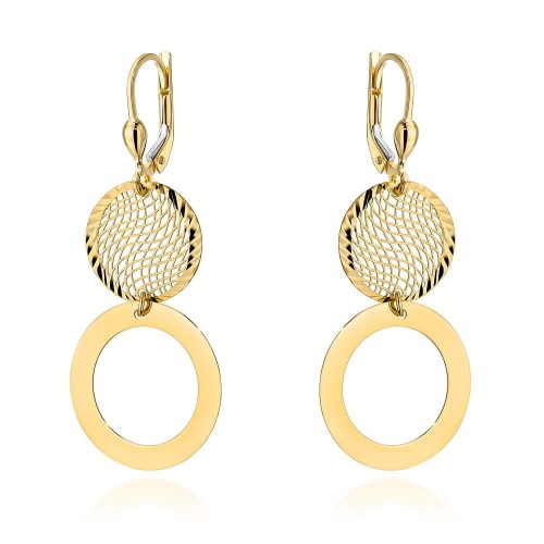 Kolczyki złote ażurowe koło i ring na angielskim zapięciu 