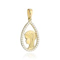 Medalik złoty wizerunek Matki Boskiej w łezce z cyrkoniami (Gramatura: 0.98)