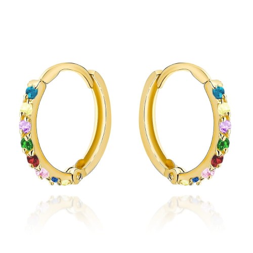 Kolczyki złote kółeczko wysadzane kolorowymi kamieniami 
