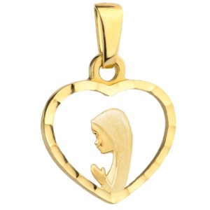 Medalik Matka Boska w diamentowanym sercu pr. 585 