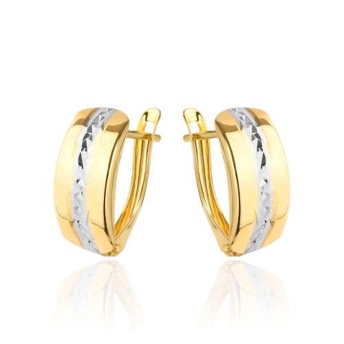 Kolczyki złote diamentowane na środku dwa kolory złota zaokrąglone 