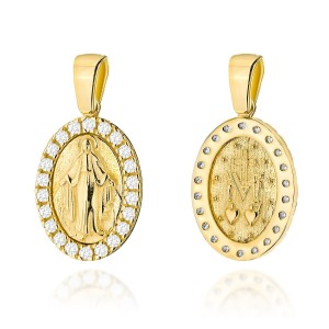 Medalik złoty cudowny w oprawie cyrkonii 