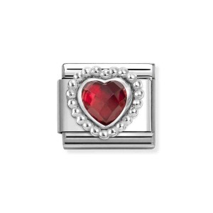 Element Link Nomination Composable Silver Czerwony Szklany Kryształ 330605/005