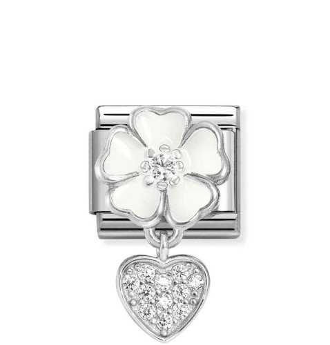 Element Link Nomination Composable Silver Biały Kwiat z Sercem 331814/04