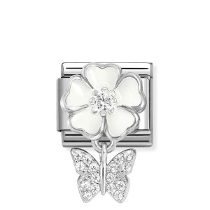 Element Link Nomination Composable Silver Biały Kwiat z Motylem 331814/05
