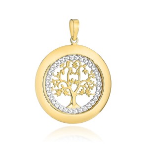Zawieszka złota drzewko szczęścia zdobione w kole w dwóch kolorach złota 