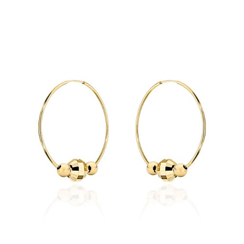 Kolczyki złote kółka z trzema ozdobnymi kulkami 