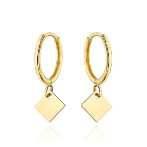 Kolczyki złote kółeczko z wiszącym rombem 