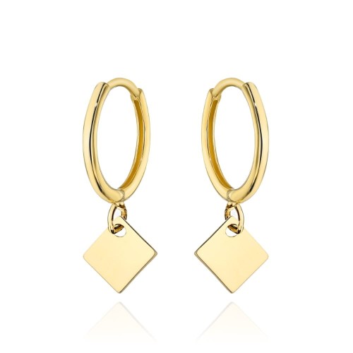 Kolczyki złote kółeczko z wiszącym rombem 