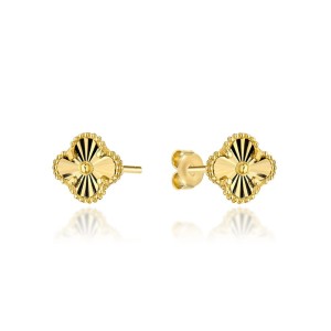Kolczyki złote diamentowana koniczynka 8 mm 