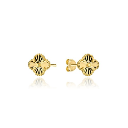 Kolczyki złote diamentowana koniczynka 6 mm 