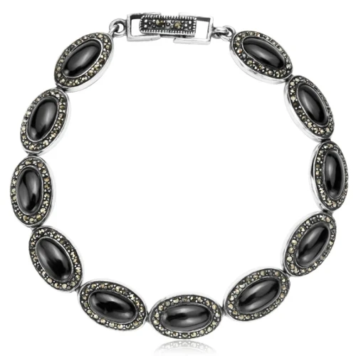 Bransoletka srebrna Verona z onyksem i markazytami SW-T-C18-000-SBZ3509, SW-T-C19-000-SBZ3509