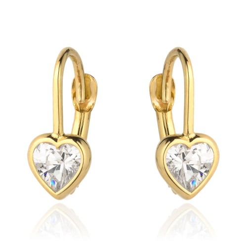 Kolczyki złoty kontur serca i biały kamień