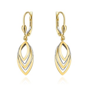 Kolczyki złote listki w dwóch kolorach złota na angielskim zapięciu